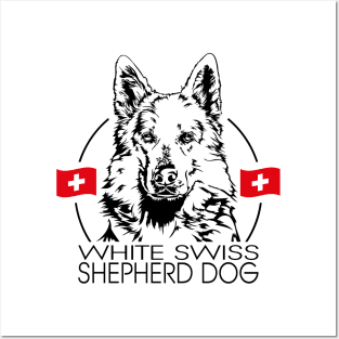 White Swiss Shepherd Dog Portrait Posters and Art